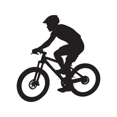 Obraz premium Silhouette of a cyclist riding a mountain bike on a trail