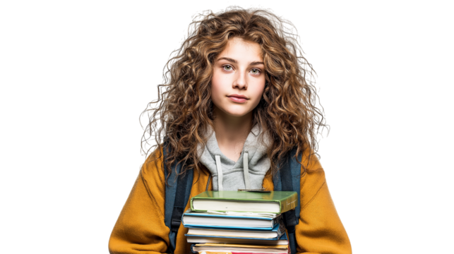 Student with Books and Backpack on Transparent Backdrop