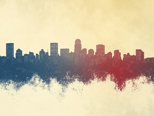 Fototapeta premium Urban city skyline with grunge texture in red, white, and blue colors