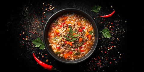 Youvetsi greek food on dark background