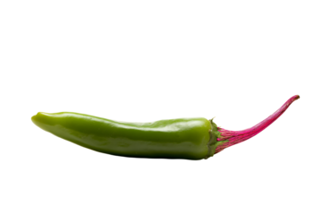 a green pepper with a pink stem on a white background