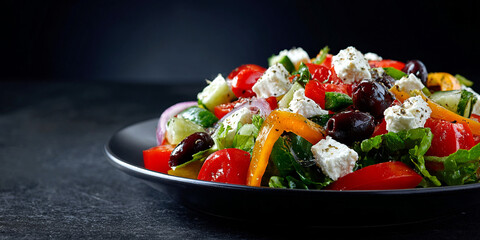 Greek salad on dark background
