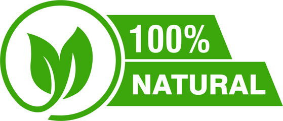 100 percent natural organic label sticker badge. 100% eco friendly product stamp. Green organic label tag for vegan, fresh food, bio farm, eco product, healthy food packaging100 percent natural organi