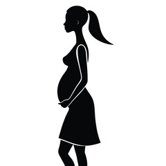 Pregnant woman silhouette profile black and white female