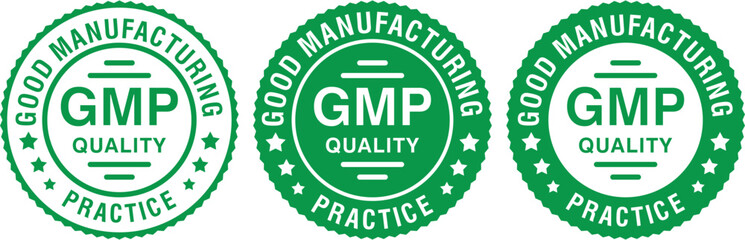 GMP quality certificate vector illustration isolated on white background. Certified approval badge icon for pharmaceutical, supplement, cosmetic, and medical product labeling