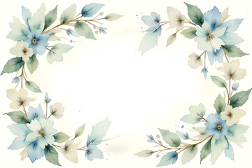 Fototapeta premium A beautiful blue and white floral border with a white background. The flowers are a mix of blue and white, creating a harmonious and elegant look. The border is made up of various types of flowers