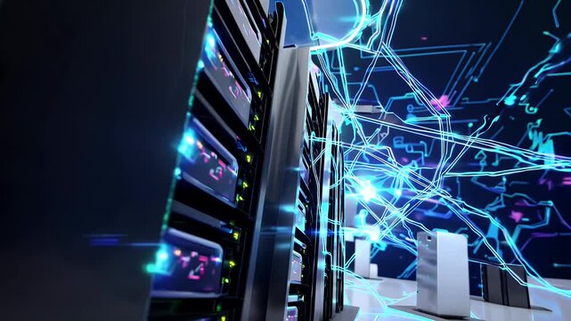 high quality video animation server nodes linking to central cloud computing structure illustrating data flow digital infrastructure ideal IT networking modern web hosting concept videos