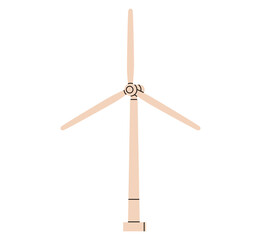 Hand drawn cute cartoon illustration wind turbine or windmill. Flat vector electricity power generator doodle. Ecology problem sticker, icon. Green renewable energy. Environmental pollution. Isolated.