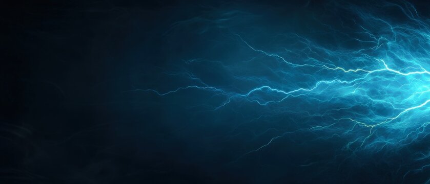 A vibrant blue lightning storm appears against a dark backdrop, creating a dramatic and energetic visual, This image can be used for themes of power, technology, or natural phenomena,