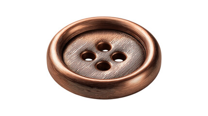 Textured Copper Button with Three Holes on Transparent