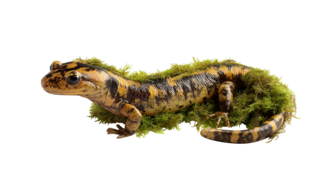 Tiger Salamander on Mossy Surface, Transparent BG