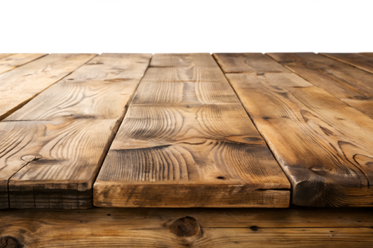 A rustic wooden table with a textured surface provides a vintage background for product photography isolated on transparent background