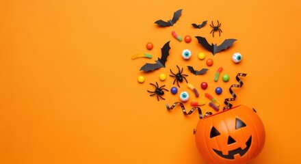 Spooky Halloween Treats Pouring Out of a Pumpkin Basket