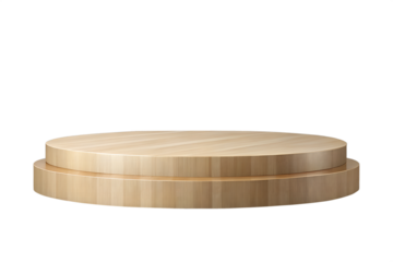 A simple wooden podium with a round top and base is isolated on a transparent background