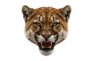 Cougar snarling, head closeup, dark background, wildlife print