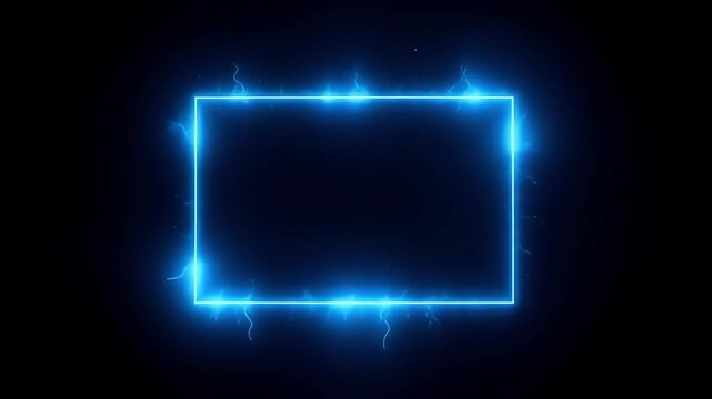 Blue neon frame animation with lightning effect for video editing and motion graphics design use