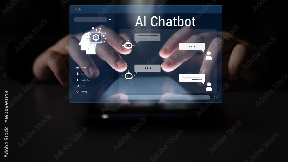 Poster ai chatbot interface facilitates communication, chatbot, and ai interaction for automated user suppo