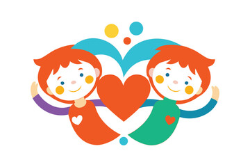 Playful Kids Making Heart Signs Vector – Colorful Abstract Art for Universal Children's Day
