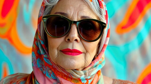 Woman with sunglasses and scarf