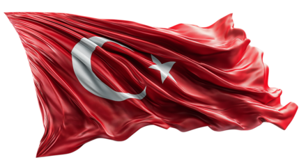Turkey Flag Flowing on Transparent Background