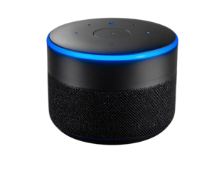 Alexa Smart Speaker with Soft Blue Glow in Dark Environment – Tech PNG