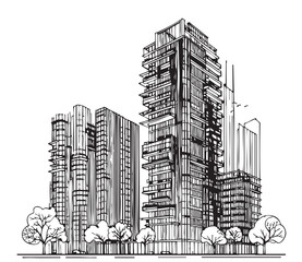 High rise building sketch. Architecture silhouette