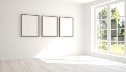 Minimalist room with sunlight and framed art
