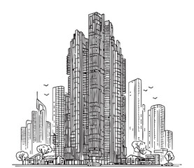 High rise building sketch. Architecture silhouette