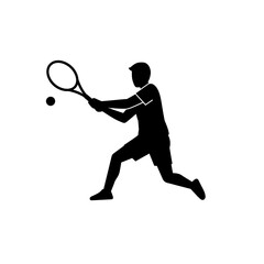 Black Silhouette Tennis Player Mid-Swing Dynamic Action