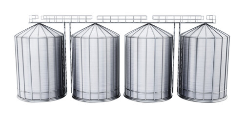 Corrugated steel grain silos on transparent background. 3D illustration © Destina