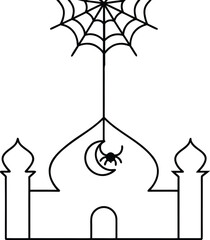 Spooky Mosque Silhouette with Spiderweb and Moon, Perfect for Halloween.