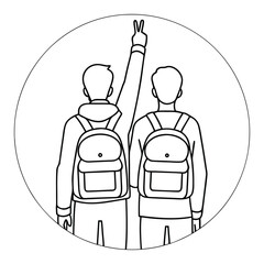 Two Students with Backpacks Showing Unity and Friendship