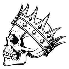 Kingly Skull with Crown: A stylized graphic design for tattoo, t-shirt, or logo.