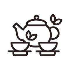Simple line art illustration of a teapot and teacups, perfect for tea-themed design projects.