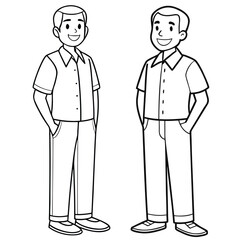 Two Identical Cartoon Men in Casual Shirts and Pants