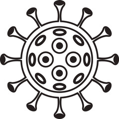 Simple black and white illustration of a virus.