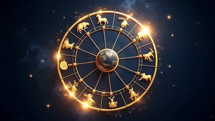 Zodiac signs astrology horoscope wheel golden celestial mystic symbols horoscope reading chart  - Powered by Adobe