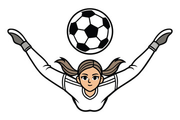 A female soccer goalie in dynamic save pose, stylized illustration.