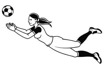 A female soccer goalie in dynamic save pose, stylized illustration.