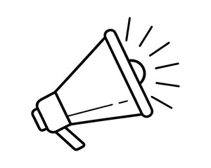 Simple black line art megaphone icon, radiating outwards, perfect for announcement, marketing, or communication.