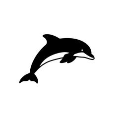 Obraz premium Black Silhouette Jumping Dolphin Mid-Air Ocean