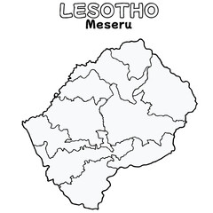 Fototapeta premium Outline of the LESOTHO Map with State Boundaries with name and capital city for Educational Purposes and Planning in transparent and vector