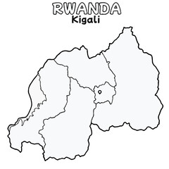 Outline of the Rawanda Map with State Boundaries with name and capital city for Educational Purposes and Planning in transparent and vector