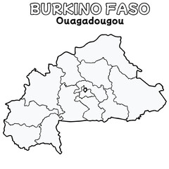 Obraz premium Outline of the BurkinoFaso Map with State Boundaries with name and capital city for Educational Purposes and Planning in transparent and vector