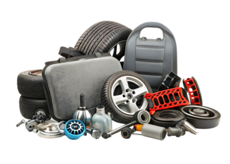 Automotive parts collection isolated on a transparent background