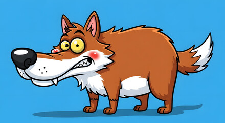 A Cartoon Wolf with Red Cheeks