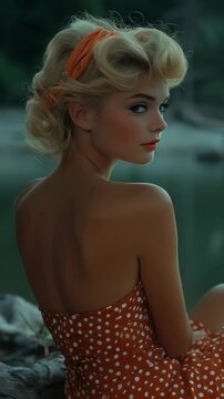 Classic era: retro youth, rockabilly spirit, pinup allure, Hollywood fashion, neon brightness, jukebox sound, diner scene, vintage chic, 50s elegance, stylish appeal, timeless romance.
