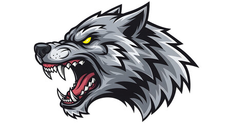 Aggressive Wolf Head Illustration: A Fierce Gray Canine