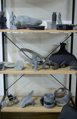 Different art models from polyamide powder printed on 3D printer. Multi Jet Fusion MJF Technology....