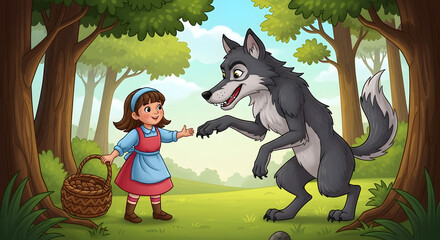 Little Red Riding Hood and the Big Bad Wolf in the Forest